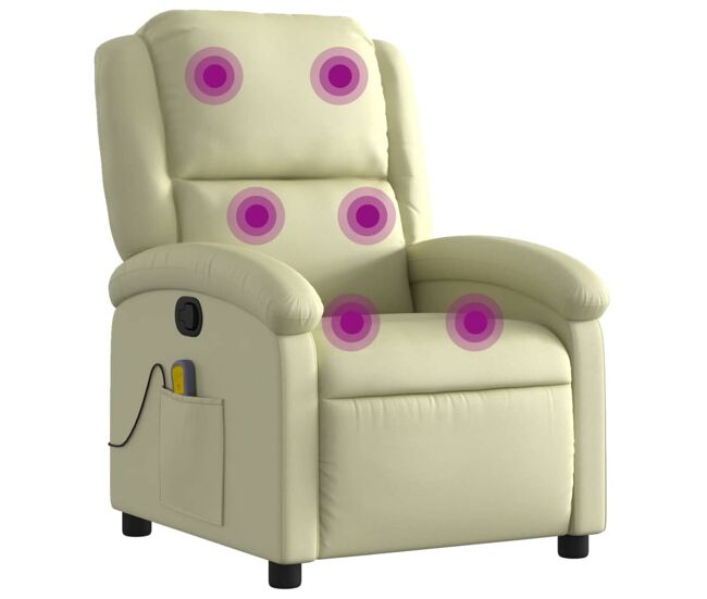 Vidaxl sillón reclinable de masaje cuero auténtico crema