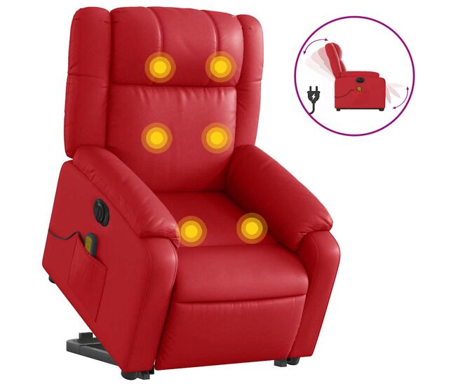 Vidaxl sillón de majaje elevable eléctrico cuero artificial rojo