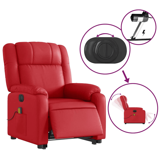 vidaXL Poltrona reclinável elevatória elétrica couro artif. vermelho