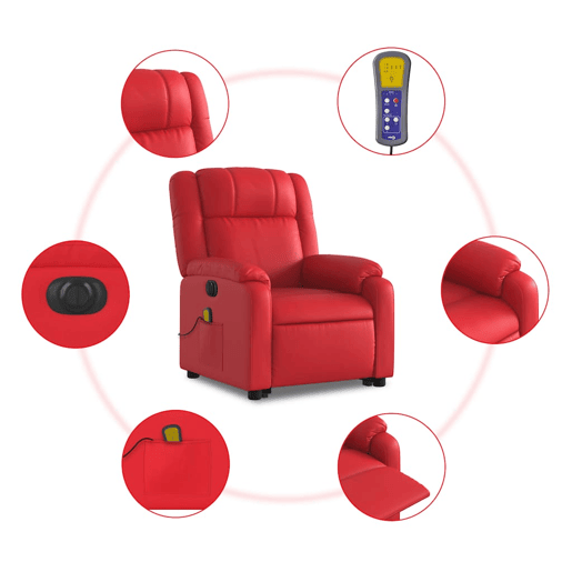vidaXL Poltrona reclinável elevatória elétrica couro artif. vermelho