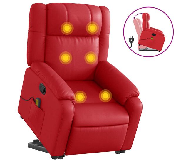 Vidaxl sillón reclinable de masaje de pie cuero artificial rojo