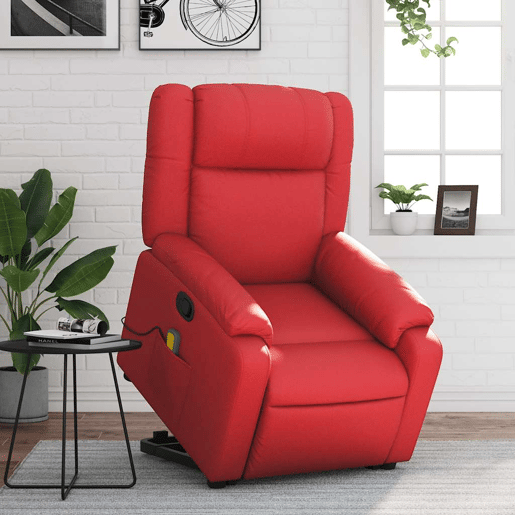 vidaXL Poltrona massagens reclinável elevatória couro artif. vermelho vidaXL Poltrona massagens reclinável elevatória couro artif. vermelho