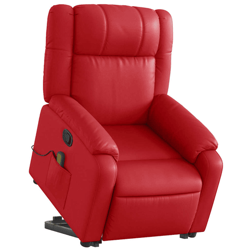 vidaXL Poltrona massagens reclinável elevatória couro artif. vermelho vidaXL Poltrona massagens reclinável elevatória couro artif. vermelho