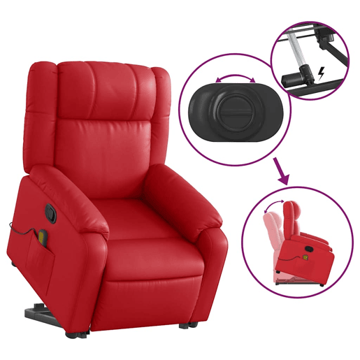 vidaXL Poltrona massagens reclinável elevatória couro artif. vermelho vidaXL Poltrona massagens reclinável elevatória couro artif. vermelho