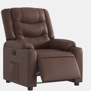 vidaXL Poltrona reclinável elétrica couro artificial castanho