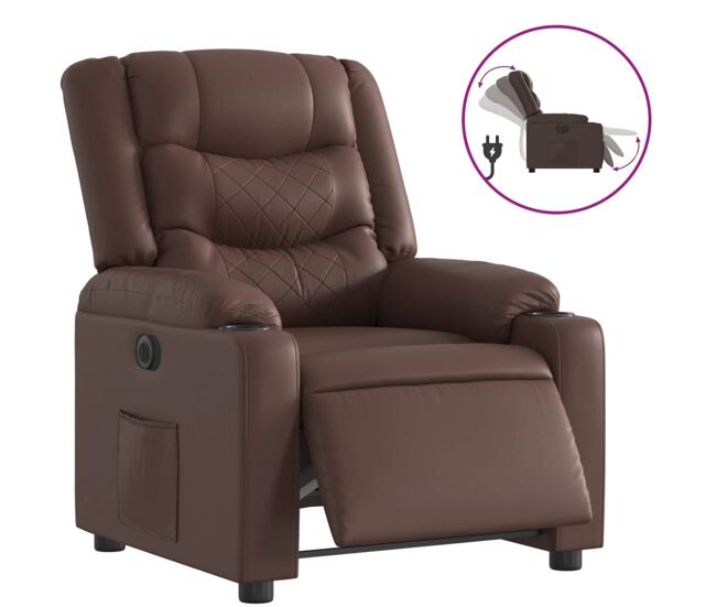Vidaxl sillón reclinable eléctrico de cuero sintético marrón