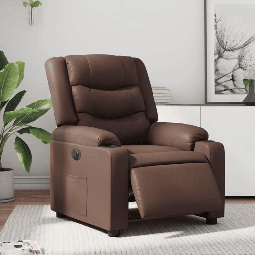 vidaXL Poltrona reclinável elétrica couro artificial castanho