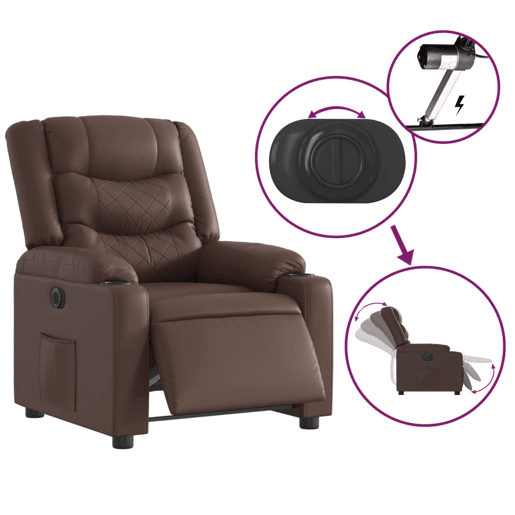 vidaXL Poltrona reclinável elétrica couro artificial castanho