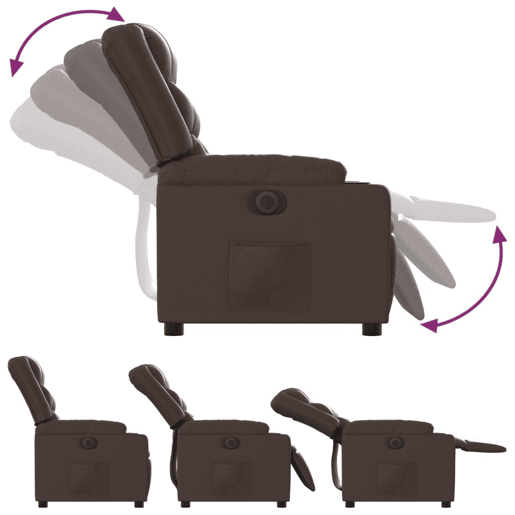 vidaXL Poltrona reclinável elétrica couro artificial castanho