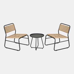 Conjunto de mobiliário de jardim Brienza poly rattan Ø45x45 cm - BegePreto casa.pro