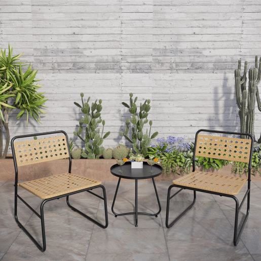 Conjunto de mobiliário de jardim Brienza poly rattan Ø45x45 cm - BegePreto casa.pro