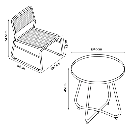 Conjunto de mobiliário de jardim Brienza poly rattan Ø45x45 cm - BegePreto casa.pro