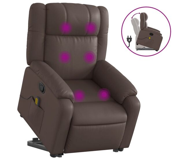 Vidaxl sillón reclinable de masaje de pie de cuero sintético marrón