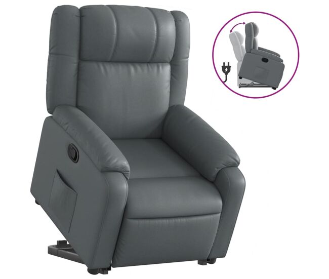 Vidaxl sillón reclinable elevable cuero artificial gris