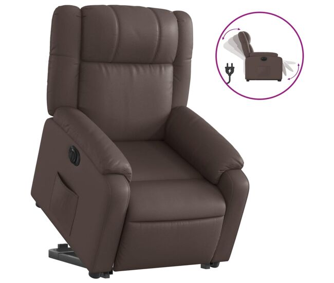 Vidaxl sillón reclinable elevable eléctrico de cuero sintético marrón