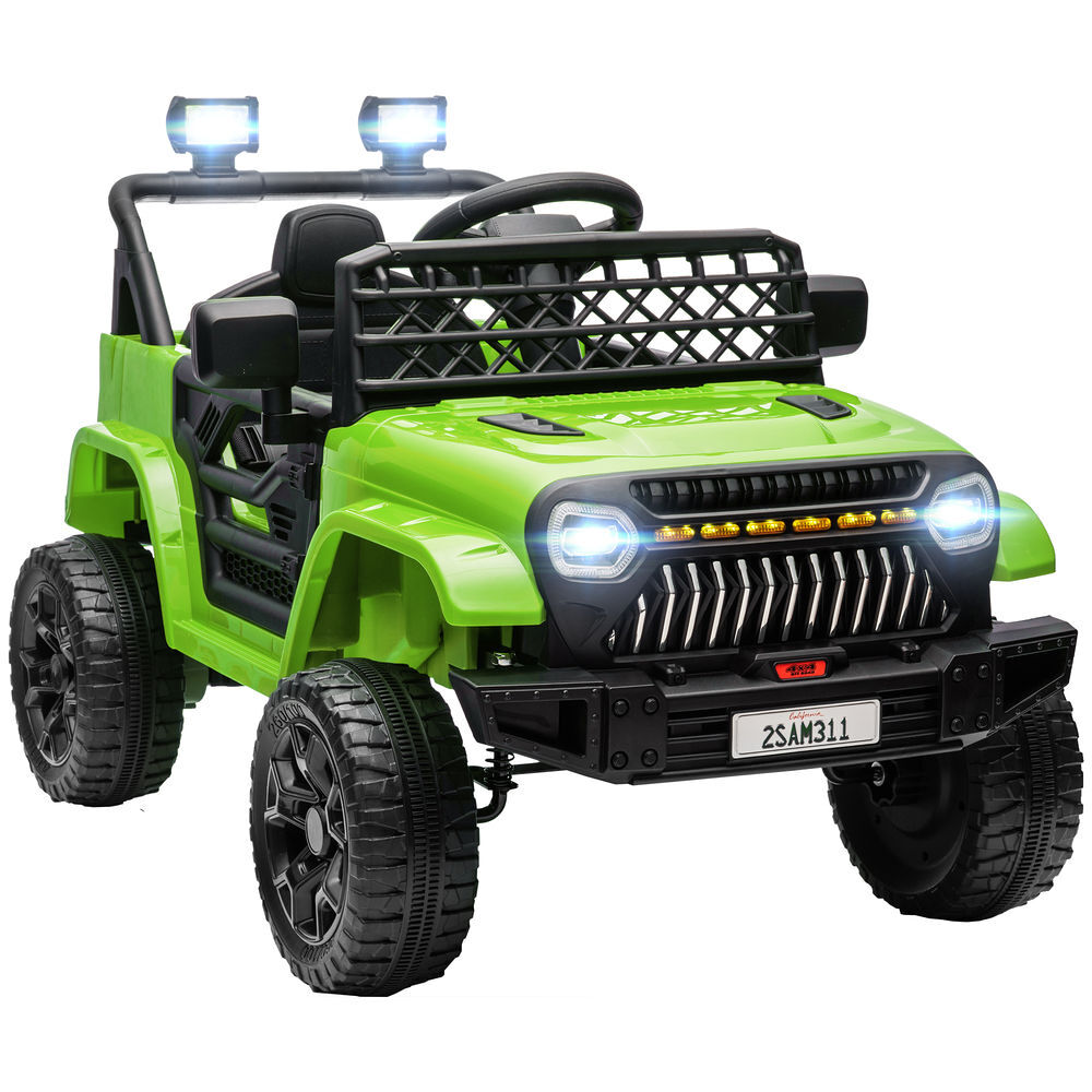 Aiyaplay coche eléctrico para niños de +3 años coche eléctrico infantil de batería 12v con mando a distancia velocidad ajustable usb faros bocina verde