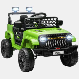 AIYAPLAY Carro Elétrico para Crianças acima de 3 Anos Carro Elétrico Infantil UTV Carro a Bateria 12V com Controlo Remoto Velocidade Ajustável USB Faróis e Buzina 95x62,5x65 cm Verde