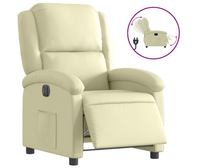 Vidaxl sillón reclinable eléctrico de cuero auténtico blanco crema