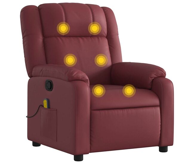 Vidaxl sillón de masaje reclinable cuero sintético rojo tinto