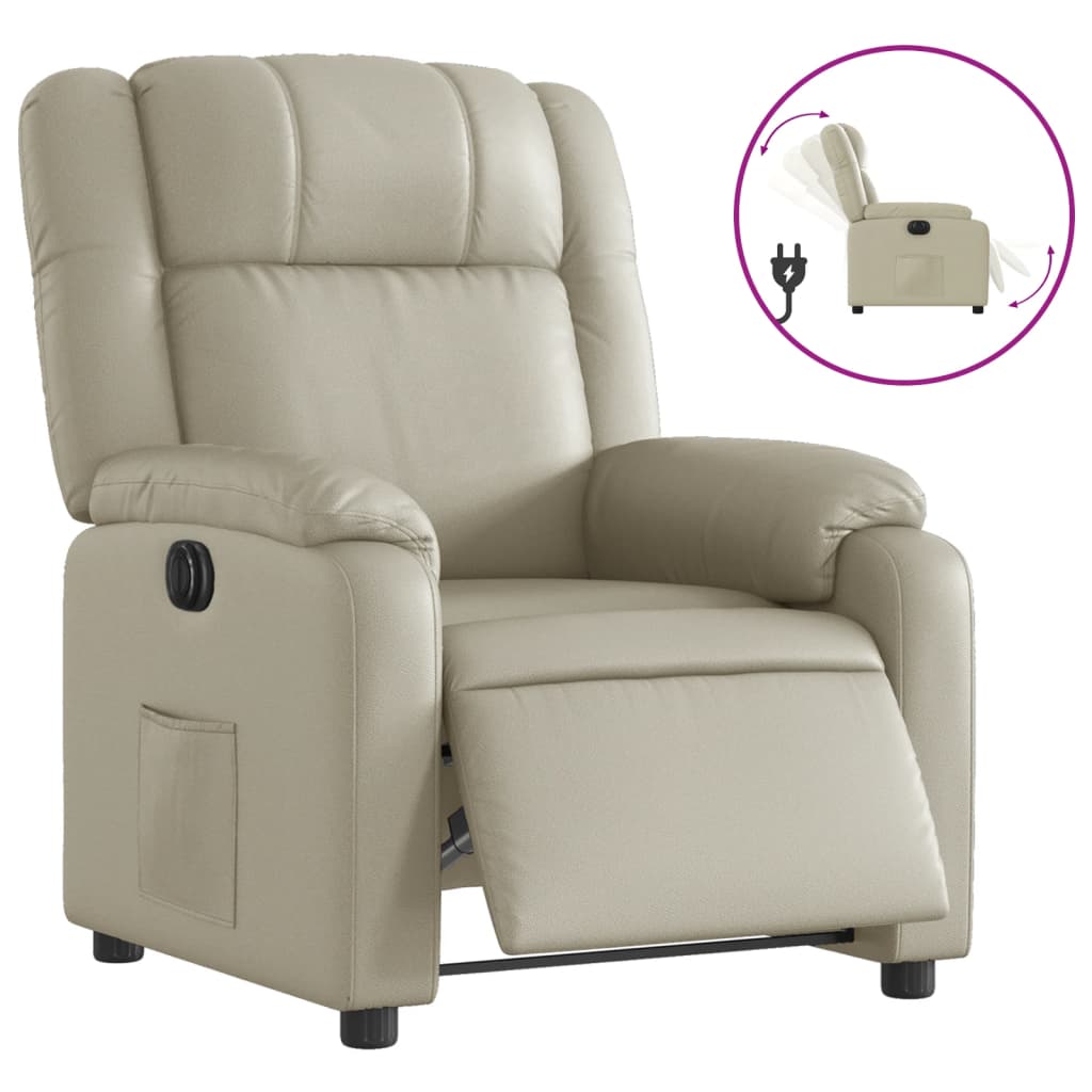 Vidaxl sillón reclinable eléctrico de cuero sintético crema