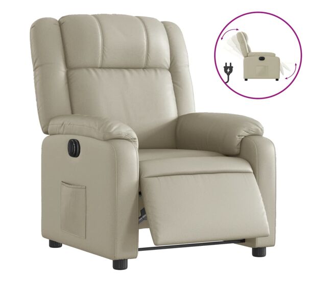 Vidaxl sillón reclinable eléctrico de cuero sintético crema