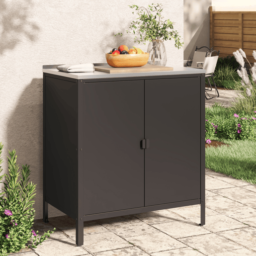 Armário de exterior Bolognano com prateleira e 2 portas de aço 92 x 80 x 50 cm - Prata e Preto casa.pro