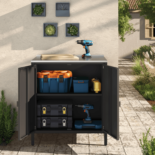 Armário de exterior Bolognano com prateleira e 2 portas de aço 92 x 80 x 50 cm - Prata e Preto casa.pro