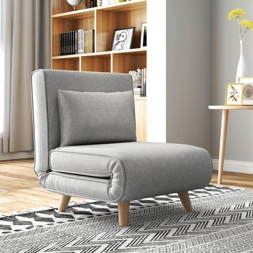 HOMCOM Poltrona 2 em 1 Sofá Cama Individual Dobrável com Encosto Ajustável e Almofada para Sala de Estar Dormitório Escritório Carga 150 kg 72x78x79 cm Cinza
