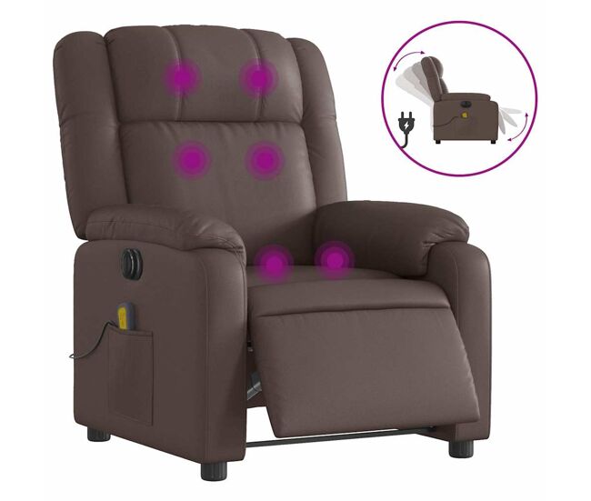Vidaxl sillón de masaje reclinable eléctrico cuero sintético marrón