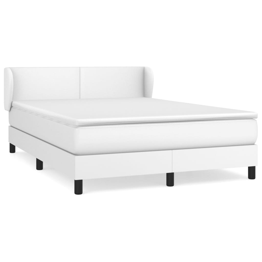 Cama box spring con colchón cuero sintético blanco 140x200cm diseño plano