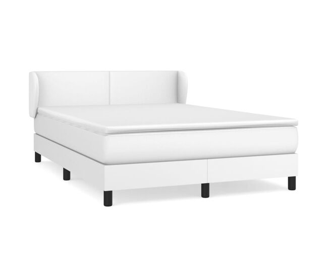 Cama box spring con colchón cuero sintético blanco 140x200cm diseño plano