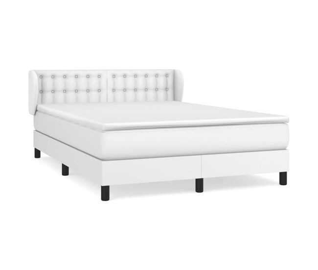 Cama box spring con colchón cuero sintético blanco 140x190 cm botones