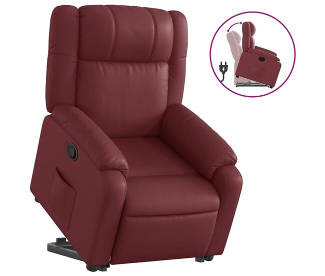 Vidaxl sillón reclinable elevable cuero artificial rojo tinto