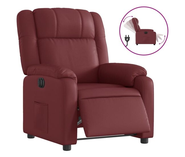 Vidaxl sillón reclinable eléctrico de cuero sintético rojo tinto
