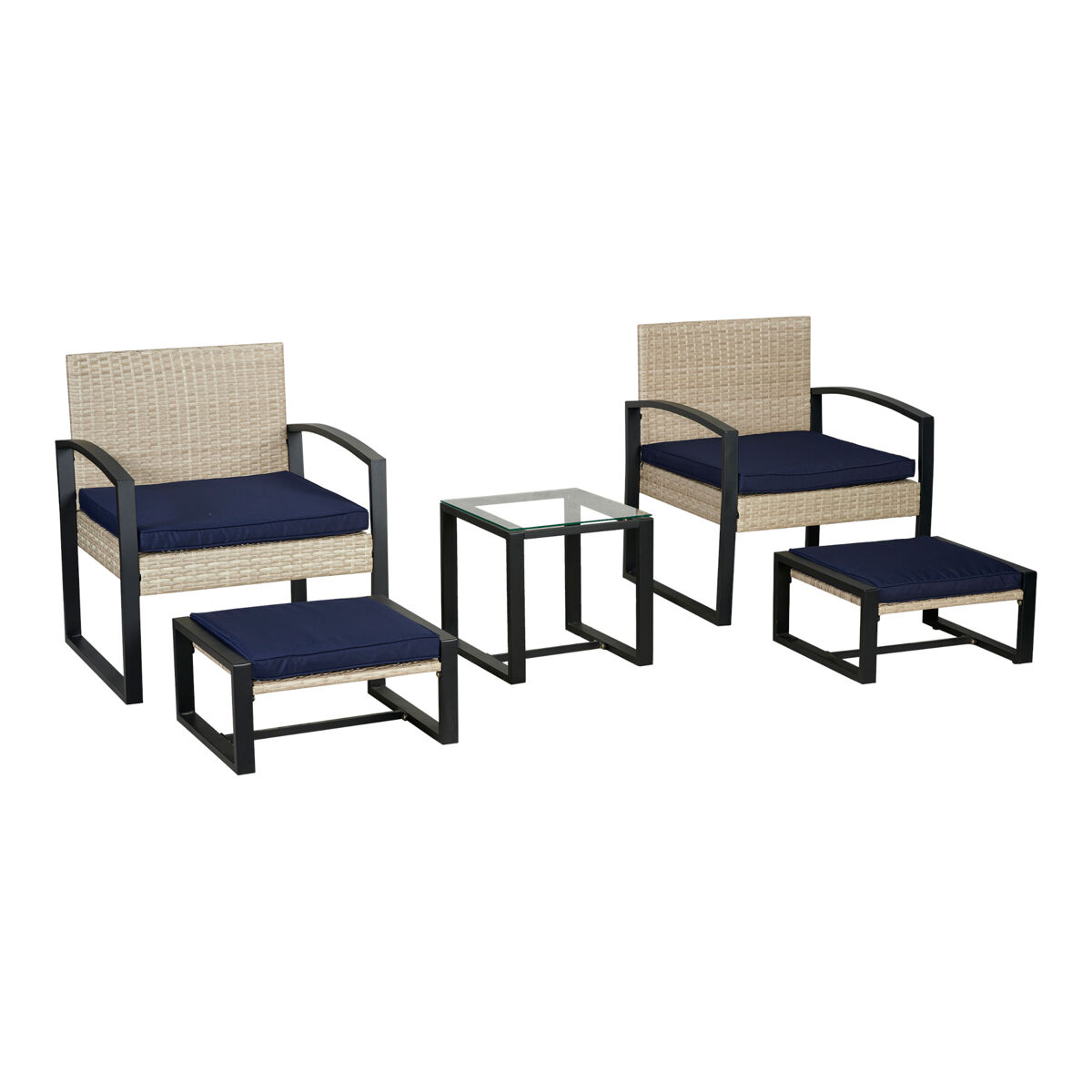 Conjunto de muebles de jardin calvello 5 piezas acero/cristal - azul y ratán [casa.pro]