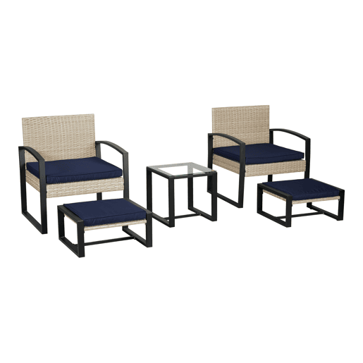 Conjunto de mobiliário de jardim Calvello 5 peças açovidro - Azul &amp Rattan casa.pro