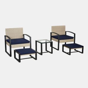 Conjunto de mobiliário de jardim Calvello 5 peças açovidro - Azul &amp Rattan casa.pro