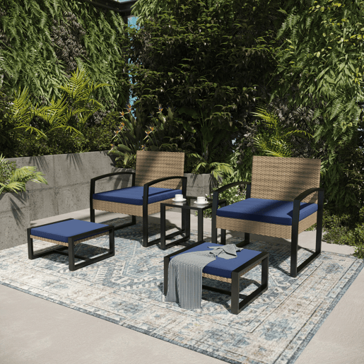 Conjunto de mobiliário de jardim Calvello 5 peças açovidro - Azul &amp Rattan casa.pro