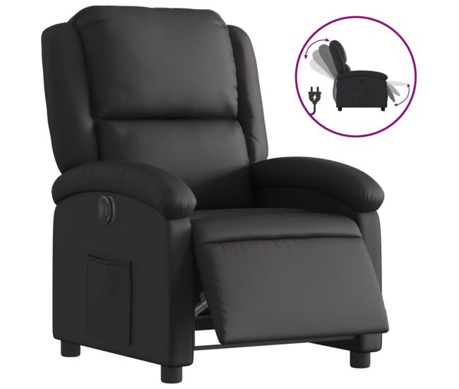 Vidaxl sillón reclinable eléctrico de cuero auténtico negro
