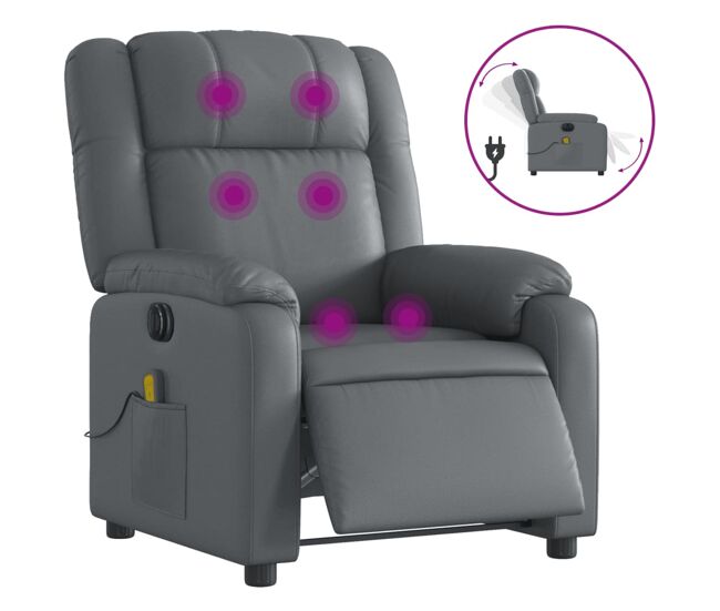 Vidaxl sillón de masaje reclinable eléctrico cuero sintético gris