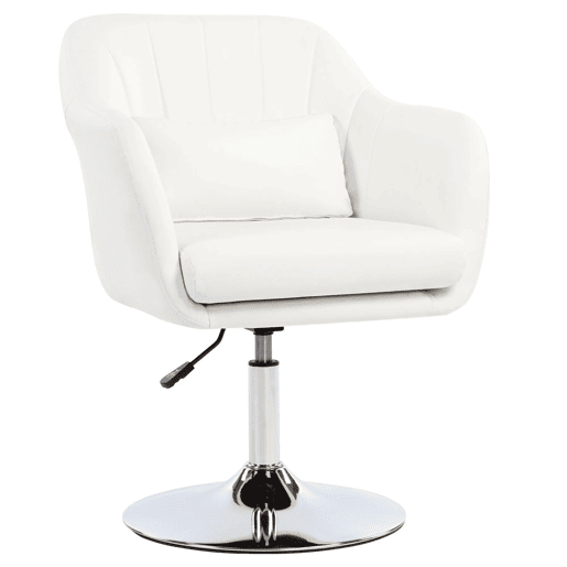 HOMCOM Cadeira de Escritório Giratória 360° Tamborete de Bar Cozinha Cabeleireiro com Encosto Envolvente Altura Ajustável Apoio para os Braços e Almofada 60x60x79-91 cm Branco