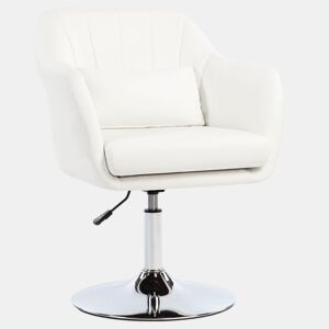 HOMCOM Cadeira de Escritório Giratória 360° Tamborete de Bar Cozinha Cabeleireiro com Encosto Envolvente Altura Ajustável Apoio para os Braços e Almofada 60x60x79-91 cm Branco