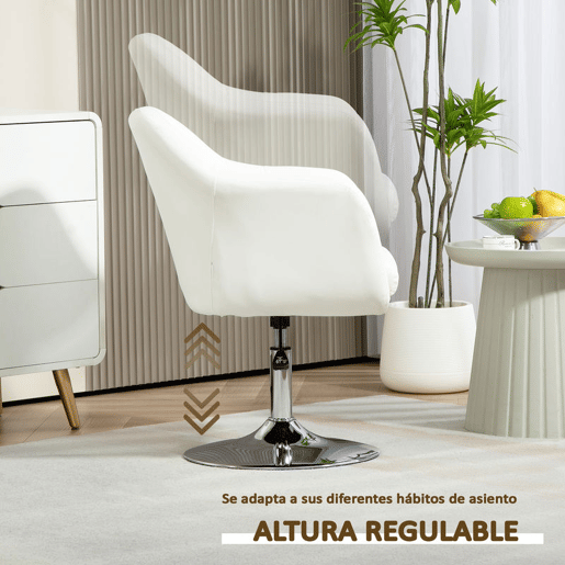 HOMCOM Cadeira de Escritório Giratória 360° Tamborete de Bar Cozinha Cabeleireiro com Encosto Envolvente Altura Ajustável Apoio para os Braços e Almofada 60x60x79-91 cm Branco