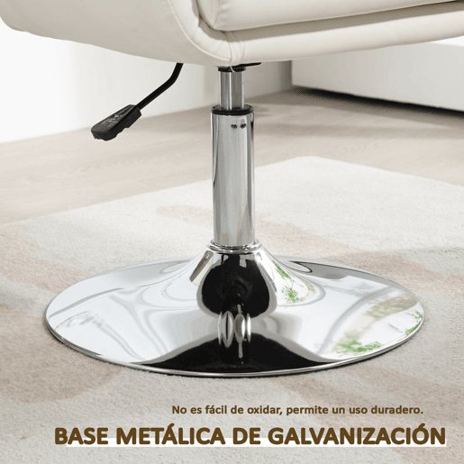 HOMCOM Cadeira de Escritório Giratória 360° Tamborete de Bar Cozinha Cabeleireiro com Encosto Envolvente Altura Ajustável Apoio para os Braços e Almofada 60x60x79-91 cm Branco