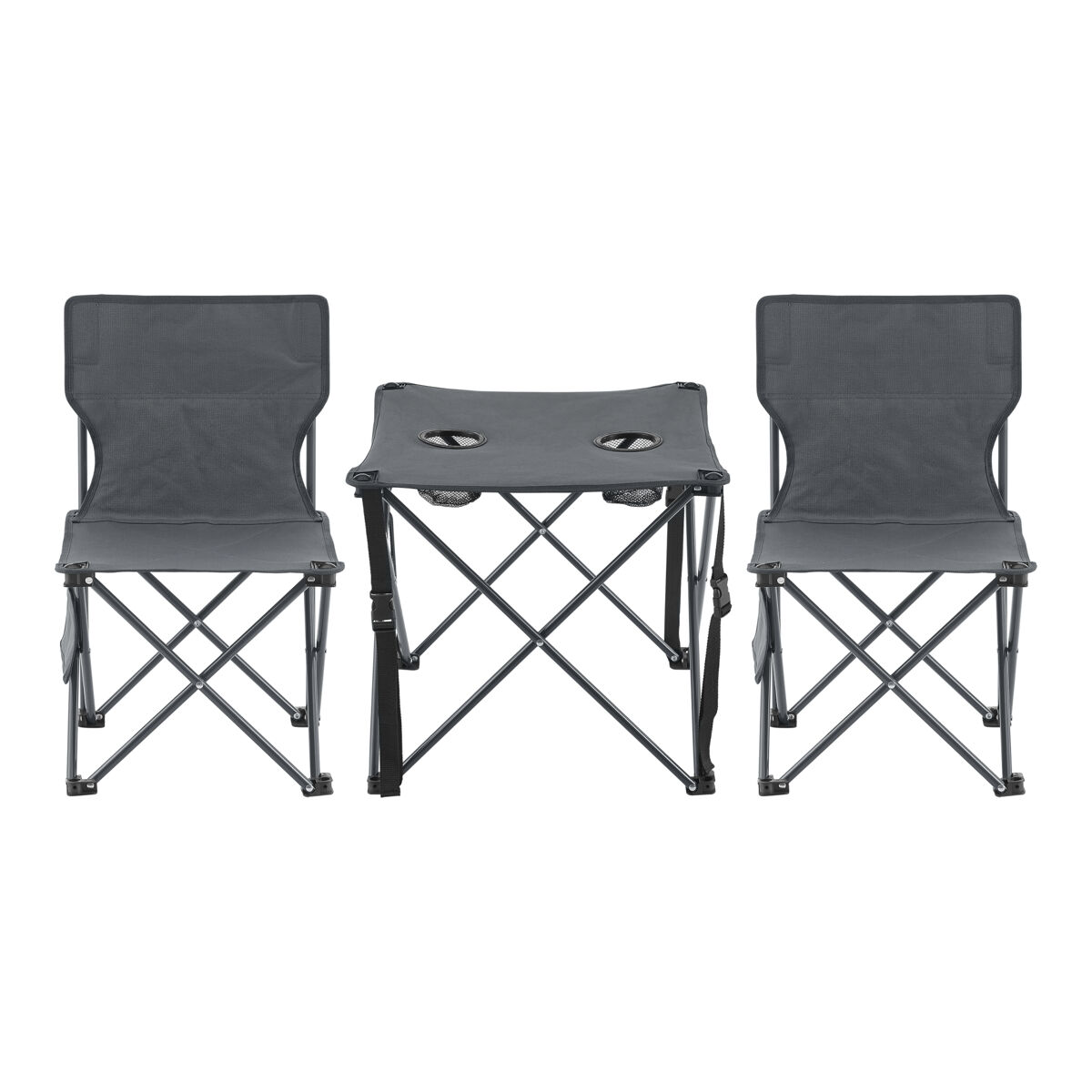 Mesa portátil con 2 sillas plegables camping banzi acero tela - gris [casa.pro]