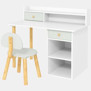 AIYAPLAY Conjunto de Secretária e Cadeira para Crianças acima de 3 Anos Mesa de Estudo com Prateleiras para Livros e Gaveta de Arrumação Carga 80 kg 85x48x73 cm Verde e Branco