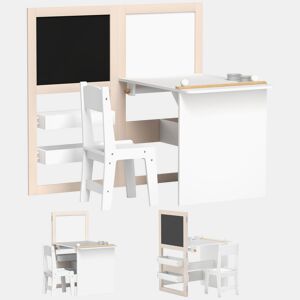 AIYAPLAY Mesa e Cadeira Infantil de 2 Peças Mesa para Crianças com Cadeira Ardósias Dobrável Mesa para Crianças acima de 3 Anos com Prateleiras Rolo de Papel para Dormitório Sala de Jogos Branco