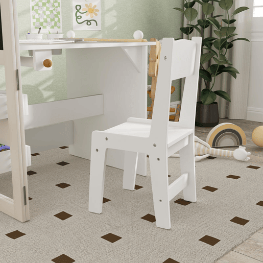 AIYAPLAY Mesa e Cadeira Infantil de 2 Peças Mesa para Crianças com Cadeira Ardósias Dobrável Mesa para Crianças acima de 3 Anos com Prateleiras Rolo de Papel para Dormitório Sala de Jogos Branco