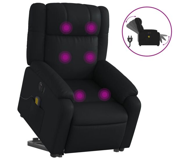 Vidaxl sillón de masaje elevable eléctrico cuero sintético negro