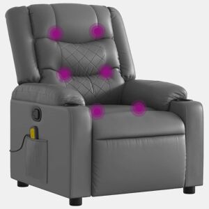 vidaXL Poltrona de massagens reclinável couro artificial cinzento